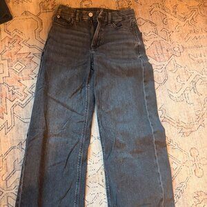 American Eagle - Black Stretch Denim Wide-Leg Jeans, 000 Regular